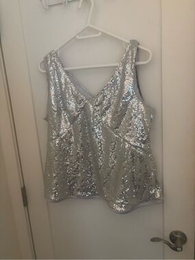Silver Sequin V-Neck Women’s Tank Top